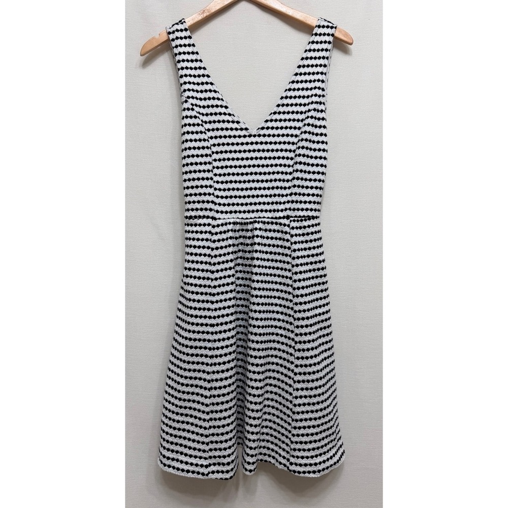 Maeve Women's Fit and Flare Dress Black White Geometric Textured Cutout 6